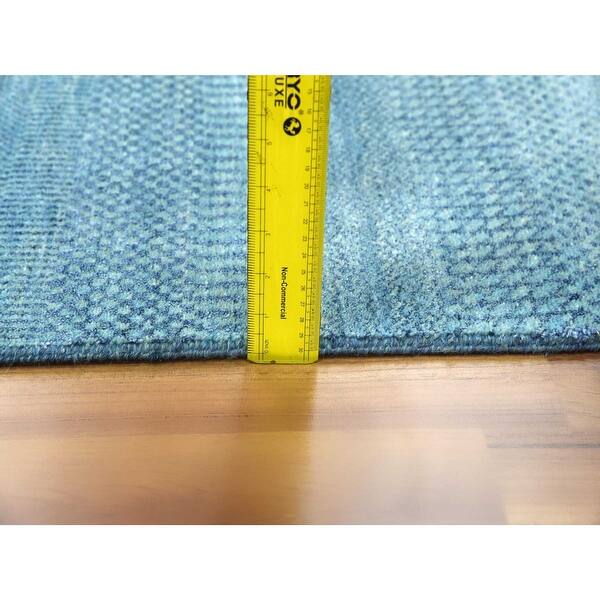 Shahbanu Rugs Teal, Hand Knotted Grass Design, Densely Woven Tone on